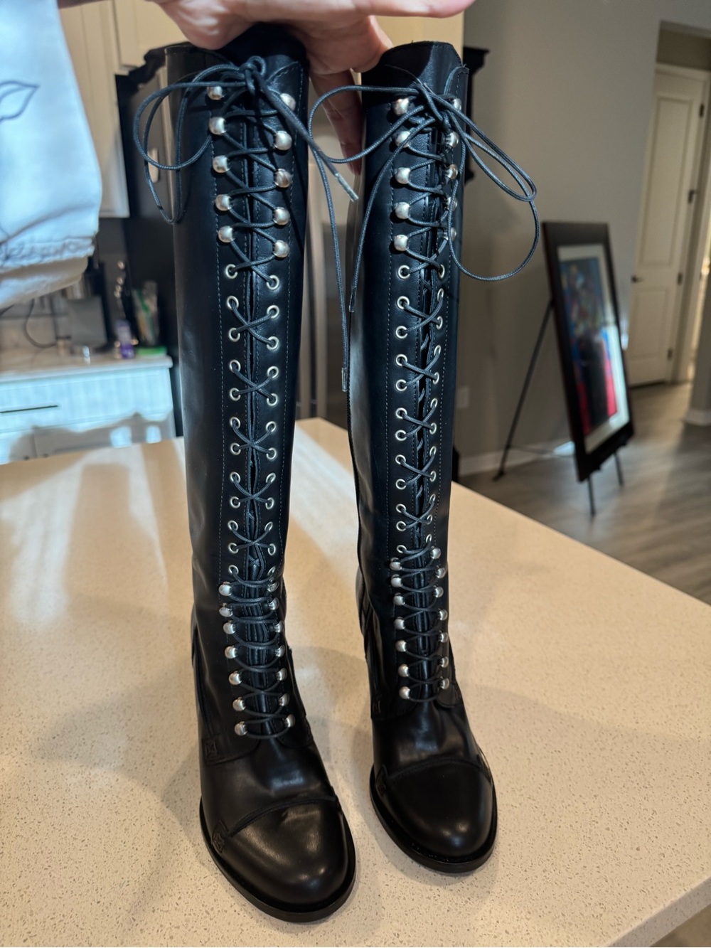 Vintage Charles David style of 2552 GRIOT Black Leather Lace-Up Tall Boots New